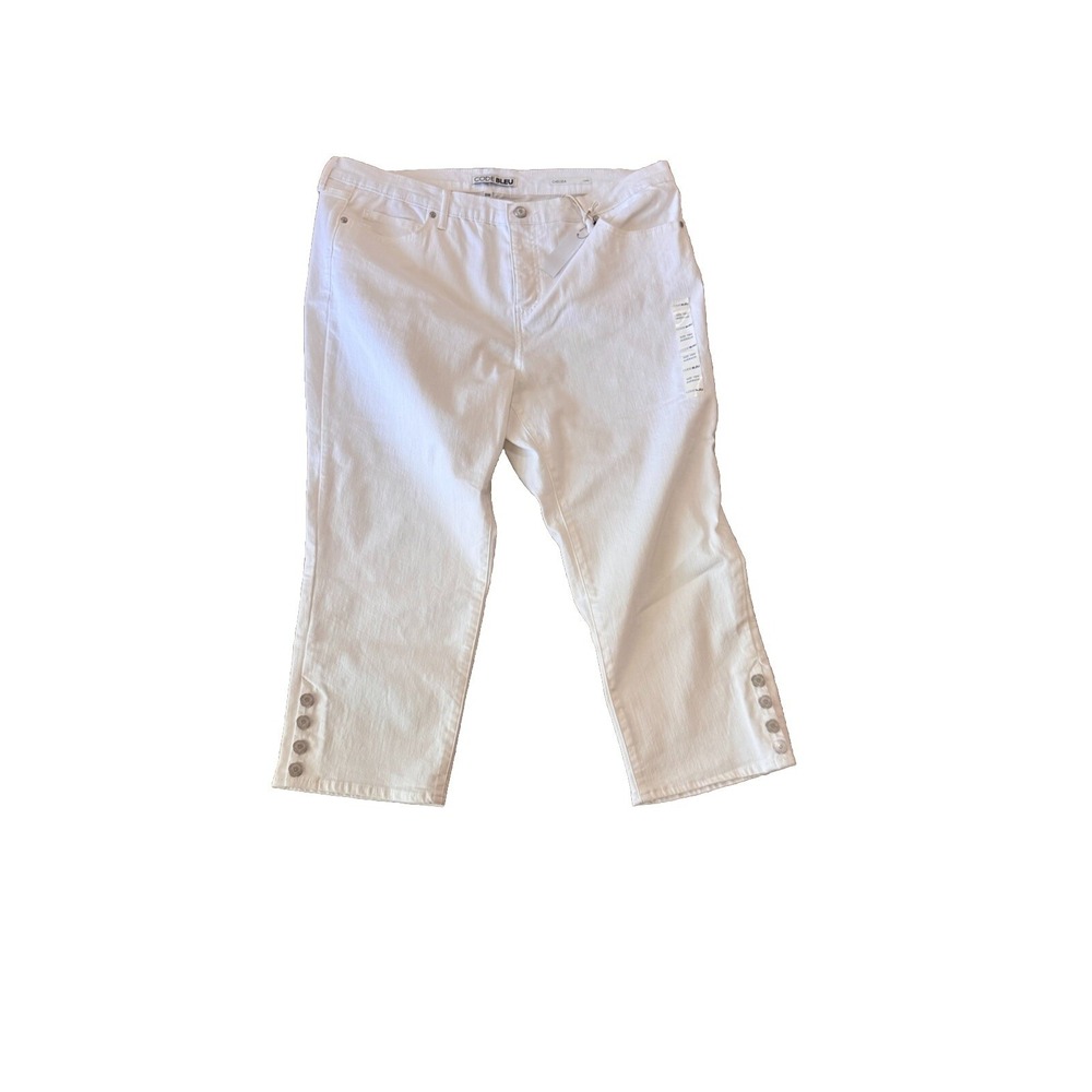 CODE BLEU -Chelsea High Rise Button-Hem  Capri Jeans White 18W NWT